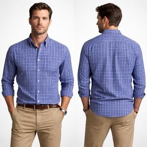 Luciano Barbera Italy Blue Plaid Button Down Shirt XL Cotton Quiet Luxury